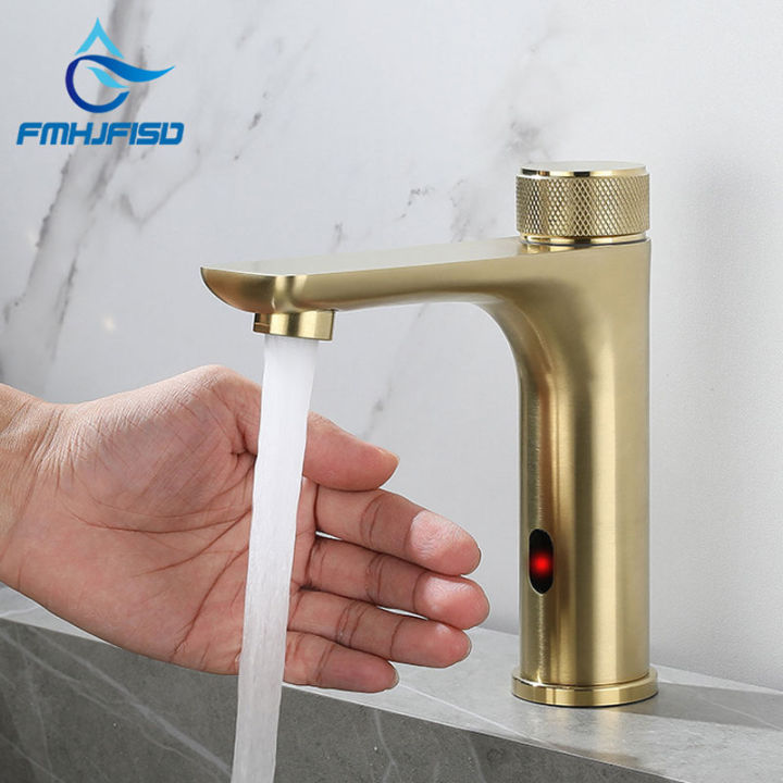 151 Smart Brushed Gold Brass Bathroom Sink Touchless Sensor Basin ...