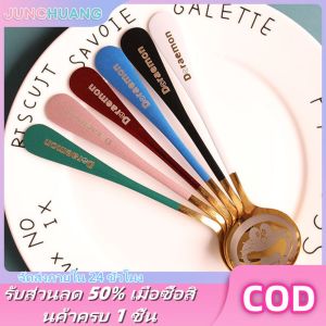 JUNCHUANG เครื่องใช้โต๊ะสำหรับเด็ก ช้อนเด็กสแตนเลสสตีลสุทธิ์ช้อนบูติกสีแดงสร้างสรรค์น่ารัก Jingle ช้อนแมว เครื่องมือเด็ก