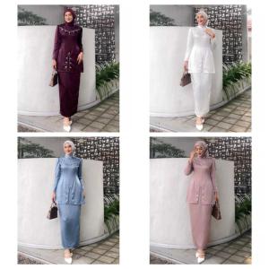 Fayra Oneset Kurung Melayu Baju Lebaran 2025 Model Baru Wanita Gamis Burgundy Mahogany Mewah Elegan