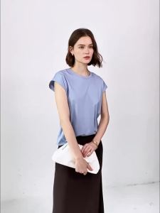 10% Silk Mercerized Cotton Sleeveless T-shirt Women Tank Top Silky Feeling Summer Cooling Wear O-neck Tee Vest Tops High-end2026