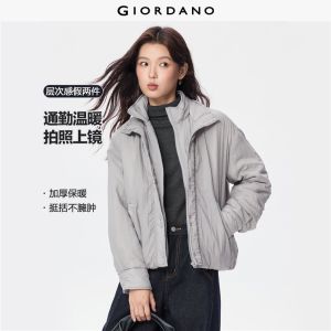 GIORDANO Women Jackets Fake Two-Piece Loose Padded Jackets Windproof Stand Collar Fashionable Casual Jackets 13375662