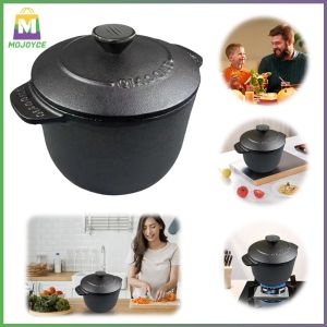 Cast Iron Deepened Rice and Soup Pot Heavy Duty Dutch Oven for Versatile Cooking Black Coated Durable Material