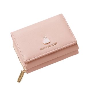 Korean Style Cute Womens Short Wallet Card Holder Buckle Zipper Cartoon Coin Purse for Girl Student