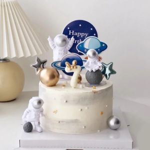 Astronaut Cake Decoration Cake Topper Spaceman Baking Ornaments for Kid Boy Universe Outer Space Theme Birthday Party Supplies