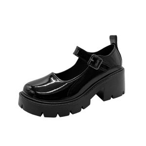 รองเท้าแมรี่เจน Mary Jane สำหรับผู้หญิงสไตล์อังกฤษหัวรองเท้ารอบฝรั่งเศสหนาออกแบบให้ดูสวยขึ้นสไตล์ญี่ปุ่นซิงเกิ้ลเล็กและเป็นที่นิยม