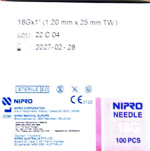 NIPRO MEDICAL NEEDLE  18G X 1 INCH (25MM) 100S    EXPIRY 2029