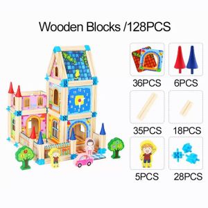 Childrens Diy Building Blocks Wooden 3d Assembling Model House Educational Toys For Kids 儿童Diy建筑积木木制立体拼插模型屋益智玩具