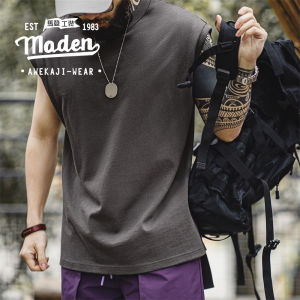 MADEN brand work style 2024 summer new American style cottonseed shell heavyweight knitted wide shoulder vest sports pure cotton sleeveless camisole T-shirt