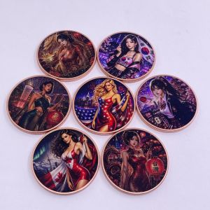 【discount store】1ozCopper Plated Commemorative Coin Colorful Art Lady Design World Countries Collectible Challenge Coin Home Decor Souvenir Gift