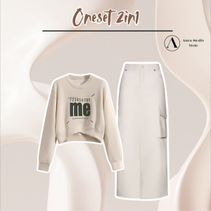 One set Baju Cewek OOTD Kekinian ( Sweater Crop + Rok Cargo + Tas + Kacamata ) AM230R Setelan 3in1