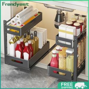 Cabinet Organizer Pull Out Cabinet Storage Shelves 2 Tier Slide Out Easy Installation for Kitchen and Bathroom Organization