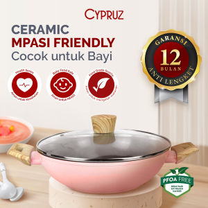 PANCI KUALI CYPRUZ PINK CERAMIC COATING SERIES Wok Pan / Kuali + Tutup - Anti Lengket Anti Gores