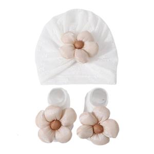 Flower Turban Hat Lovely Floral Wide Headwear for Infants Soft and Comfortable Bonnet Caps Newborns Girls Socks Set