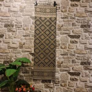 206.ผ้าฝ้าย ผ้าทอทั้งผืน ลายยกดอกพิกุลหลวง สีเทา