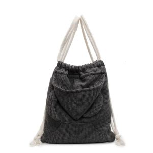 KUXMTC แตรวัว กระเป๋าเป้แบบมีฮู้ด แบบเกาหลี ความจุขนาดใหญ่ กระเป๋าแบบมีเชือก สร้างสรรค์ ซิป กระเป๋านักเรียนดีไซน์ฮู้ดี้ นักเรียน