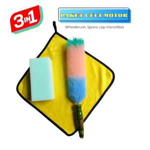 Paket Hemat Cuci Motor 3in1 Wheelbrush Spon Busa & Lap Microfiber