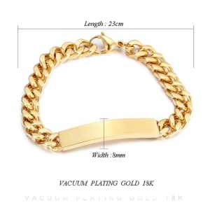Gelang Rantai Plat titanium lapis emas perhiasan wanita dan pria