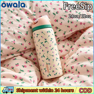 ready stock Original Owala FreeSip 24oz / 32oz Beige cherry blossom Stainless Steel Water Bottle Insulated Leak Proof