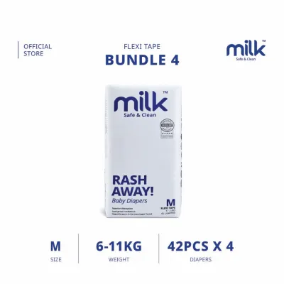 [BUNDLE] MILK Baby Diaper Flexi Tape NB88 S192 M168 L144 XL120 (4 packs)