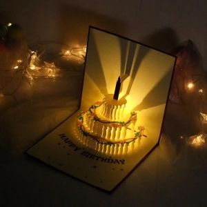 EGRT Foldable 3D Music Light Birthday Cards Pop Up Creative Happy Birthday Greeting Card Birthday Surprise Hollow Blessing Cake Holiday Card Birthday Gift