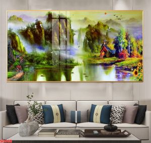 Tranh gỗ tráng gương treo tường phong cảnh sơn dầu trang trí nhà cửa phòng khách rẻ bền đẹp