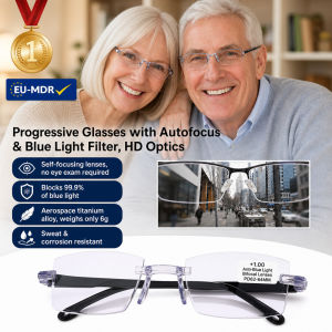 【Regain 20/20 Vision Clarity】Smart Auto-Focus Comfort Reading Glasses with Progressive Lenses Lightweight Frames Anti-Blue Light for Seniors