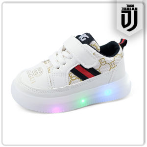 Sepatu Sneakers Lampu LED Anak usia 1 2 3 4 5 6 tahun / Sepatu Kets Tali Perekat Anak Balita Cowok Cewek Motif Printing / Sepatu MENYALA Anak Laki Laki Perempuan Fashion Sporty / Sepatu Baby Casual Pria Wanita Sol Menyala / Sepatu Running Anak LED Trendy