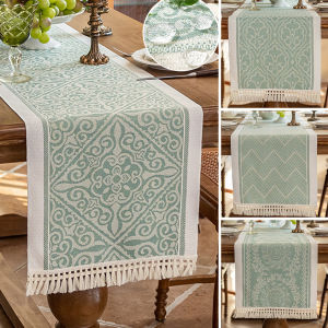 【In stock】4-10 Seaters Green Cotton And Linen Table Runner Nordic Simple Waterpoof And Stain Resistant Tablecloth Suitable for Home Decoration TV Coffee Table Cover Towel Table Mat