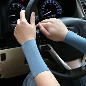 SAVIA 1Pair Driving For Men Women Elastic Wrist Cover Solid Color Cooling Sleeves Cycling Arm Sleeves Sports Wristband Sunscreen Wrist Ice Silk Sleeves