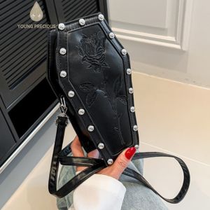 Chic Quan Tài hình dạng Phụ nữ túi đeo chéo làm bằng chất liệu da PU Phong Cách Gothic nách túi cho sử dụng thường nhật và các sự kiện đặc biệt trong màu hồng