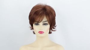 TISHINING Pixie Cut Short Brown Curly Wigs for White Women Fluffy Layered Auburn Heat Synthetic Hair Wig with Bangs Natural Looking Daily Party Wig