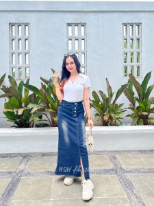 ROK JEANS SNOW BLUE BELAH SAMPING // PRABO SKIRT JEANS ROK JEANS PANJANG FASHION // ROK JEANS JUMBO //