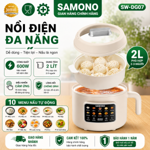 (Kèm Xửng Hấp) Nồi Điện Đa Năng Menu 10 Món Dung Tích 2L Màu Kem SAMONO SW-DG07- BH 1 năm