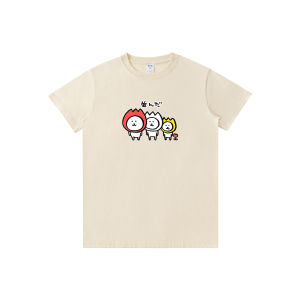 1688 Simple line puppy pattern short-sleeve heavy cotton gentle light color versatile round neck top C233