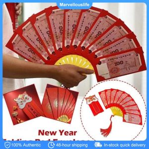 10 Cards Slots Folding Fan Shaped Red Envelopes Chinese New Year Red Packets Best Wish Lucky Money Pockets Gift HongBao