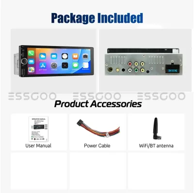ESSGOO 6.86 Inch 1Din Carplay Android Auto Car Radio Multimedia Video MP5 Player With BT RDS FM Stereo USB Type-C
