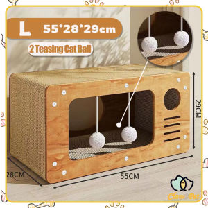Large Space Wooden Cat House 2 Scratcher Ball Cat Assemblable Wooden Board Bed Funny Scratching Pad Kitten Rest Cabin