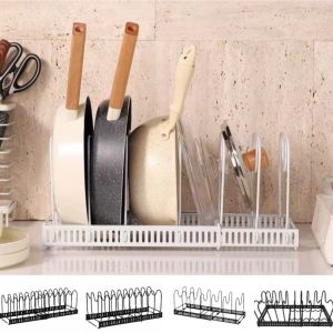 FANI Adjustable Pot Rack Organizer Expandable Space Saving Cookware Rack Kitchen Tools Carbon Steel Pans Organizer Rack Kitchen Countertop Storage