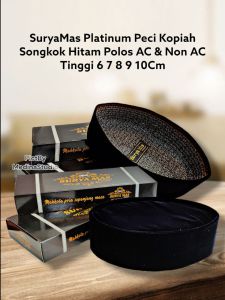 Peci Kopiah Hitam Polos Tanpa AC Surya-Mas Platinum Tinggi 6cm 7cm 8cm 9cm 10cm Songkok Nasional Sepanjang Masa Dengan Beludru Pilihan