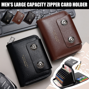 Mens Large Capacity Zipper Card Holder Multi-Card Slot Leather Driving License ID Card Holder Handheld Money Clip Coin Purse