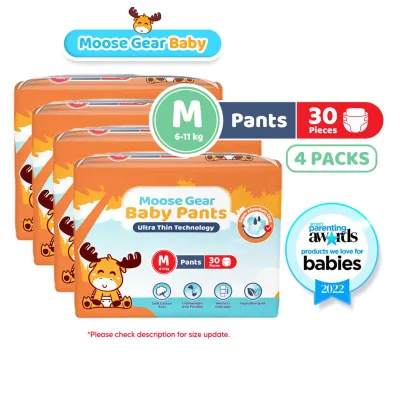 Moose Gear Baby Pants Diaper MEDIUM 120pcs (4PACKS) Hypoallergenic Super Absorbent Double Leak Guard