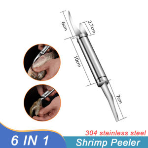 Multifunctional Fast Shrimp Peeler Stainless Steel 6 in 1 Fish Knife Shrimp Line Cutting /Scraping /Digging Knife Kitchen Tools