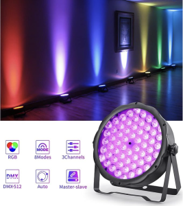Stage Lights  LPC60s [4pieces] 60 LED DJ Light Slim Party Light RGB 3-in-1 Strobe 2-4-7 CH DMX Sound Activated for Church EventsBirthday Party WeddingSchool Events