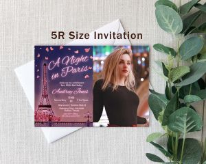 Night in Paris Invitation Card - Girl Debut 18th Birthday Invitation - Pink - 5R