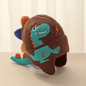 clu Baby Cute Cartoon Dinosaur Knitted Hat Winter Warm Ear Protection and Windproof Woolen Cap Kids Gift ulc