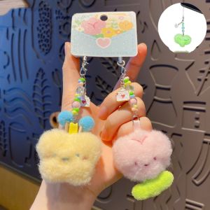 CRNGW ลูกปัด ห่วงกุญแจตัวอักษรดอกไม้ น่ารัก ดีไซน์การ์ตูน จี้กระเป๋าดอกไม้ขนฟู ชาร์มกระเป๋า คาวาอี้ คีย์เชนคู่รักตัวอักษร ของขวัญสำหรับเด็กผู้หญิง