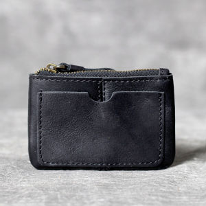 ย้อนยุคบ้าม้าหนังแท้บุรุษกระเป๋าสั้นกระเป๋าสตางค์ขนาดเล็กสลิมแฮนด์เมดซิปไดรเวอร์ใบอนุญาตที่สำคัญผู้ถือเหรียญกระเป๋า