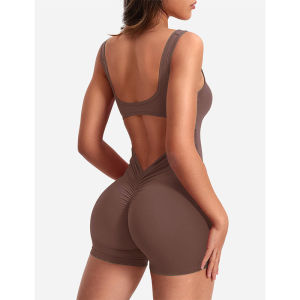 V-Shaped Backless Slim-Fit Hip Lift Romper Womens Seamless Jumpsuit Slim Fit Yoga Jumpsuit One-Piece Body Shapewear