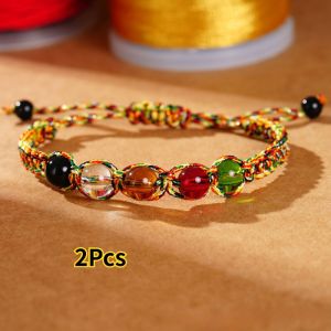 1/2PCS Five Elements Bead Colorful Rope Woven Bracelet Lucky Peace Retro Style Bracelet