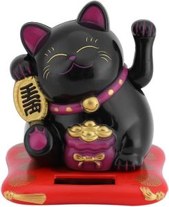 TOPINCN Solar Luck Cat Cute Wealth Welcoming Cats Waving Arm Home Display Car Decor Yellow White Black (Black)